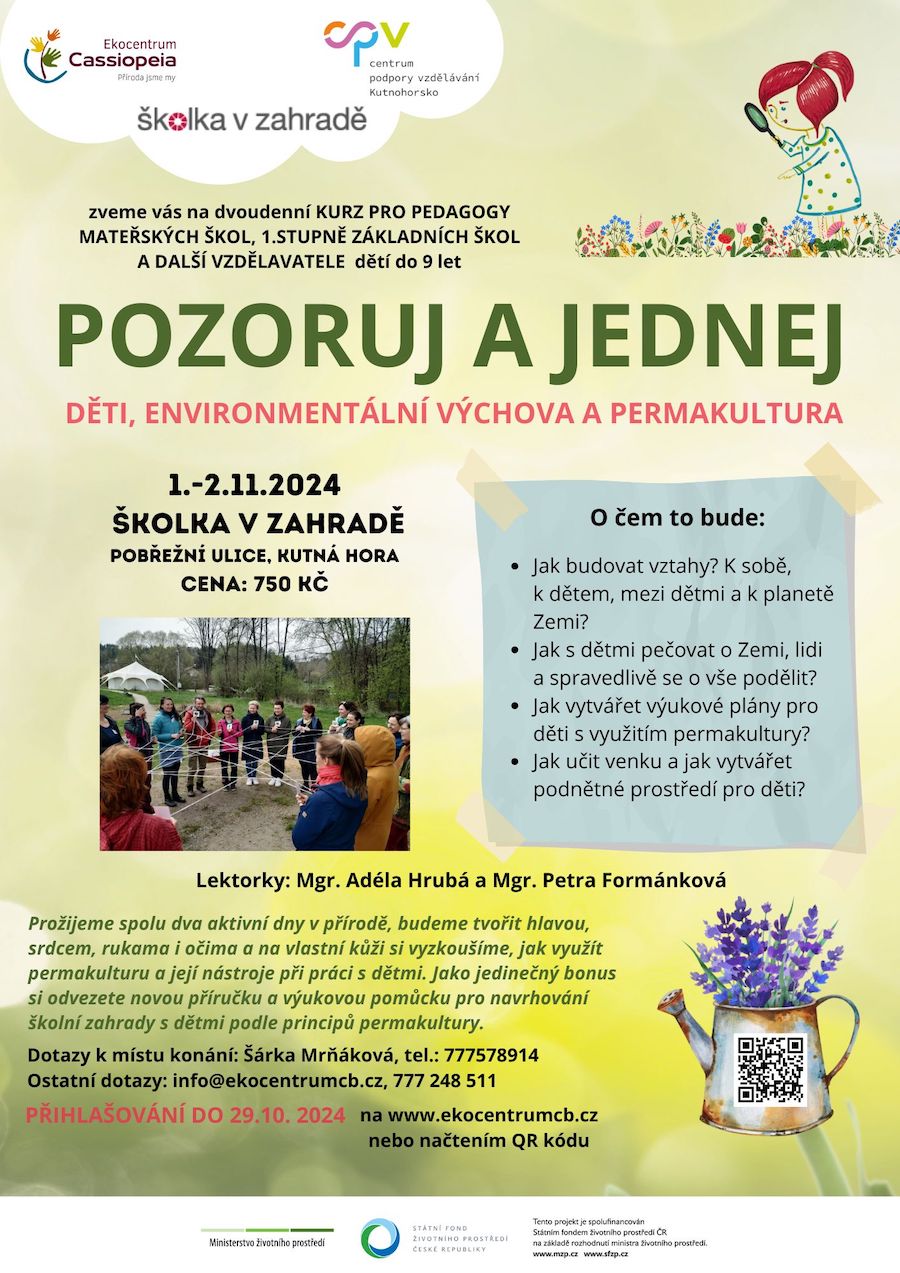 Školka v zahradě – Leták Workshop pro pedagogy (Pozoruj a jednej – děti, enviromentální výchova a permakultura)